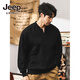 JEEP SPIRIT Jeep retro sweatshirt men's autumn trendy Henry collar half cardigan jacket men's spring and autumn long-sleeved POLO shirt men's black 350g heavyweight XL suitable for 145-160Jin Jin equals 0.5 kg