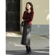 Demana Comfortable Cocoon Room Autumn Elegant Style Contrast Color Diagonal Placket Puff Sleeve Sweater Fiber Velvet Yarn Knitted Sweater Women's Top