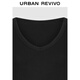 UR2025 Herbst neue Frauenkleidung Einfacher lässiger und vielseitiger V-Ausschnitt mit schlankem Kurzärärmel-T-Shirt UWB450066 Black M.