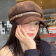 Korean style temperament leather buckle beret for women British style retro literary large head circumference showing face small octagonal painter hat trendy coffee color one size