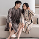 LangSha couple pajamas for one man and one woman in winter flannel plus velvet warm mid-length buttoned nightgown bathrobe home wear winter female 25091 almond + male 25191 mist gray M female + L male