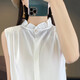 Light luxury and high-end smooth satin shirt for women, sleeveless inner layer with suit vest top, lace for age reduction, white XL 110-120Jin Jin is equal to 0.5 kg