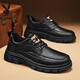 PLAYBOY Leather Shoes Men's 2025 Autumn Formal Business Casual Shoes Round Toe British Martin Boots Men's Work Shoes Black 42