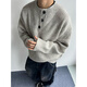 QGF gray American Henry collar sweater men's autumn and winter lazy style high-end knitted sweater cleanfit jacket light gray XL recommended 110-130Jin Jin equals 0.5 kg