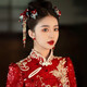 Haiyiduo wedding dress headdress bridal hair accessories set headband Korean fairy forest toasting clothing hair accessories Chinese dress accessories red velvet flower hairpin set