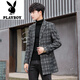 Playboy (PLAYBOY) Men's Suit Mid-Length Windbreaker Jacket Spring and Autumn Slim Woolen Suit Top Youth Trendy Woolen Coat Dark Plaid 2XL