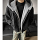 NYING mountain carving hooded pu leather jacket men's new winter trendy brand plus velvet thickened warm casual jacket loose top black XL (120-140Jin Jin equals 0.5 kg)