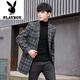 Playboy (PLAYBOY) Men's Suit Mid-Length Windbreaker Jacket Spring and Autumn Slim Woolen Suit Top Youth Trendy Woolen Coat Dark Plaid 2XL
