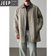 JEEP SPIRIT Men's Spring and Autumn Mid-length Jacket Large Size Fat People Loose Trendy Handsome Casual Versatile Windbreaker Solid Color Jacket Khaki 2XL