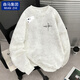 Cotton American tie-dye heavyweight sweatshirt for men 2025 autumn and winter new style plus velvet loose long-sleeved T-shirt top base layer white (ZYL03 black letter) L 115-130Jin Jin equals 0.5 kg
