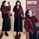 Mommy Ran Qi's maternity autumn clothes 2025 new suit fashionable going out long-sleeved cardigan skirt loose belly-covering maternity skirt two-piece set Angora red coat + black dress (suit) XL