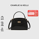 CHARLIE&KELLI CK brand light luxury bag women's bag crocodile pattern Kelly bag women's handheld crossbody bag Valentine's Day birthday gift black Beijing warehouse delivery free brand gift bag