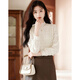Homecoming Winter French Lace Top Half Turtle Collar High-end Design Versatile Temperament Bottoming Shirt 26 Beige L