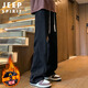 JEEP SPIRIT吉普牛仔裤男秋冬季美式阔腿弯刀裤子男直筒喇叭裤 黑色 3XL