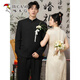 Woodpecker New Chinese Style Mao Suit Men's Suit Wedding Groom Engagement Dress Stand Collar Suit Jacket Black Suit + Pants XL (Recommended 155-170 Jin Jin equals 0.5 kg)