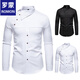 ROMON 2025 new men's European size personalized inclined button Henry collar long-sleeved shirt men's casual shirt white M