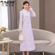 Woodpecker plus velvet thin new Chinese style cheongsam autumn and winter new elegant mother's daily mid-length improved cheongsam dress apricot M recommended 80-95Jin Jin equals 0.5 kg