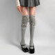 Jane Deiune stockings for women spring and autumn spliced bow-knot pile socks Lolita over-knee socks slim pure lust style jk Japanese style black + gray bow-knot over-the-knee socks one-size-fits-all transforms into comic legs in seconds suitable for 70-150 Jin Jin is equal to 0.5 kg