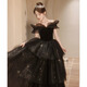 Black one-shoulder evening dress for women, high-end light luxury, niche adult ceremony, tutu skirt, dinner host art test, black 2XL 115Jin Jin is equal to 0.5kg -120Jin Jin is equal to 0.5kg, the card size is large