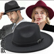 MANQIMEIYA retro British style woolen felt hat unisex old Shanghai gentleman flat brim jazz hat retro versatile top hat for women British style gentleman top hat - black one-size-fits-all adjustable rope