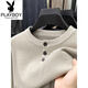Playboy (PLAYBOY) Henry collar T-shirt men's long-sleeved autumn new jacquard inner layering shirt three-button round neck men's knitted sweater wool T black Q-19227 M 48
