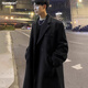 Homlean woolen coat jacket men's autumn and winter mid-length Korean style high-end loose knee-length woolen windbreaker HT21 black M