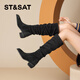 Bottes du samedi pour femmes avec des talons faibles Fashion rétro tendance sur le genou polyvalent 2025 Automne Nouveau code standard de mode décontracté polyvalent noir 35 (225 mm)