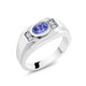 GEM STONE KING men's ring 1.32 carat blue purple tanzanite 925 silver set with white sapphire wide men's ring US size 7