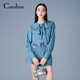CAROLINE Tencel Cotton Denim Caroline 2025 Autumn New Doll Collar Shirt ERC4C02C Blue L