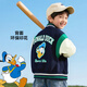 迪士尼秋季童装男童学院风时尚休闲卡通外套舒适保暖耐磨夹克 藏青 110