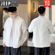 JEEP2025 Spring and Autumn Simple Henry Collar Casual Shirt Men's Fashion Old Money Style Loose Versatile Textured Long-Sleeved Top White M 100-130Jin Jin is equal to 0.5 kg