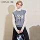 Westlink Westlink cute polka dot puppy knitted vest for women winter new versatile round neck pullover loose sweater gray M