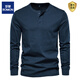 ROMON Henley shirt men's autumn heavyweight t-shirt cotton long-sleeved Henley collar men's business bottoming shirt slim fit top Navy S Weight 100-125 Jin Jin equals 0.5 kg