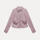 EGGKA pink pleated design long-sleeved shirt layered with waist and temperament short top E25A60131BK Pink S