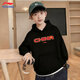 Li Ning velvet sweatshirt boys autumn and winter new black hooded sportswear children's cotton skin-friendly soft and comfortable pullover black velvet hooded sweatshirt A sports style 170 cm