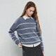 Chuyu sweater women's 2025 winter new style lazy striped round neck loose off-shoulder alpaca yarn slimming top light blue M