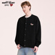 Charles Heart Simple Retro Cardigan Button Sweater for Men and Women Autumn and Winter Embroidered Sweater Couple Tops Black M