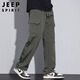 JEEP SPIRIT Jeep Overalls Men's Pants Men's Autumn and Winter Casual Pants Men's Multi-Pocket Men's Pants Military Green XL