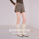 Xiangying coffee color a-line woolen shorts for women 2025 winter new style with wool retro high-waisted houndstooth wide-leg pants coffee color S 155/80A/85-95Jin Jin equals 0.5 kg