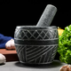 Yusenyi large handmade garlic press stone garlic mortar household grinder stone mortar for pounding medicine, smashing pepper, peeling garlic garlic press large black stone carving with stone handle