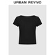 UR2025 Herbst neue Frauenkleidung Einfacher lässiger und vielseitiger V-Ausschnitt mit schlankem Kurzärärmel-T-Shirt UWB450066 Black M.