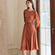 ROEYSHOUSE ROYSHOUSE premium caramel color pleated dress spring new elegant satin waist-closing large hem skirt 10971 caramel color 2XL