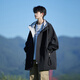 NYING American hooded windbreaker jacket men's 25 autumn and winter new fashion brand outdoor workwear mid-length loose casual top black XL (120-140Jin Jin equals 0.5kg)