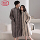 LangSha couple pajamas for one man and one woman in winter flannel plus velvet warm mid-length buttoned nightgown bathrobe home wear winter female 25091 almond + male 25191 mist gray M female + L male