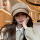 Scarecrow Hat Women's Autumn and Winter Octagonal Hat New Face Revealing Small Japanese Newsboy Painter Hat Big Head Beret Brown M