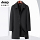 JEEP SPIRIT2025 New Cashmere Coat for Men, Middle-aged and Elderly Dads Autumn and Winter Wool Woolen Windbreaker Jacket Thickened Black Regular M 170 Recommended 100-125 Jin Jin equals 0.5 kg