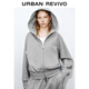 UR2025 Herbst Neue Frauen lässig einfache Kapuze -Doppel -Reißverschluss Lose Jacke UWJ150056 Blumengrau M.