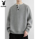 Playboy (PLAYBOY) Henry Collar Fashion Simple Knitted Sweater Men's Lazy Style Boys Sweater 2025 New Autumn and Winter Trend Light Gray M Recommended 100-120 Jin Jin equals 0.5 kg