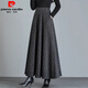 Pierre Cardin woolen skirt for women with pockets for autumn and winter 2025 new high-waisted ethnic skirt with large swing, high-waisted, mid-length floral skirt, gray and black plaid - with pockets, skirt length 85 cm XL recommended 125-140 Jin Jin equals 0.5 kg, skirt length 85 cm