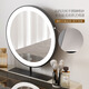 Cosmetic Mirror LED Rechargeable Large Round Mirror Bedroom Simple Smart Cosmetic Mirror with Light Light Luxurious Desktop Mirror Cosmetic Mirror Deep Black 40CM Plug-in Fixed Model